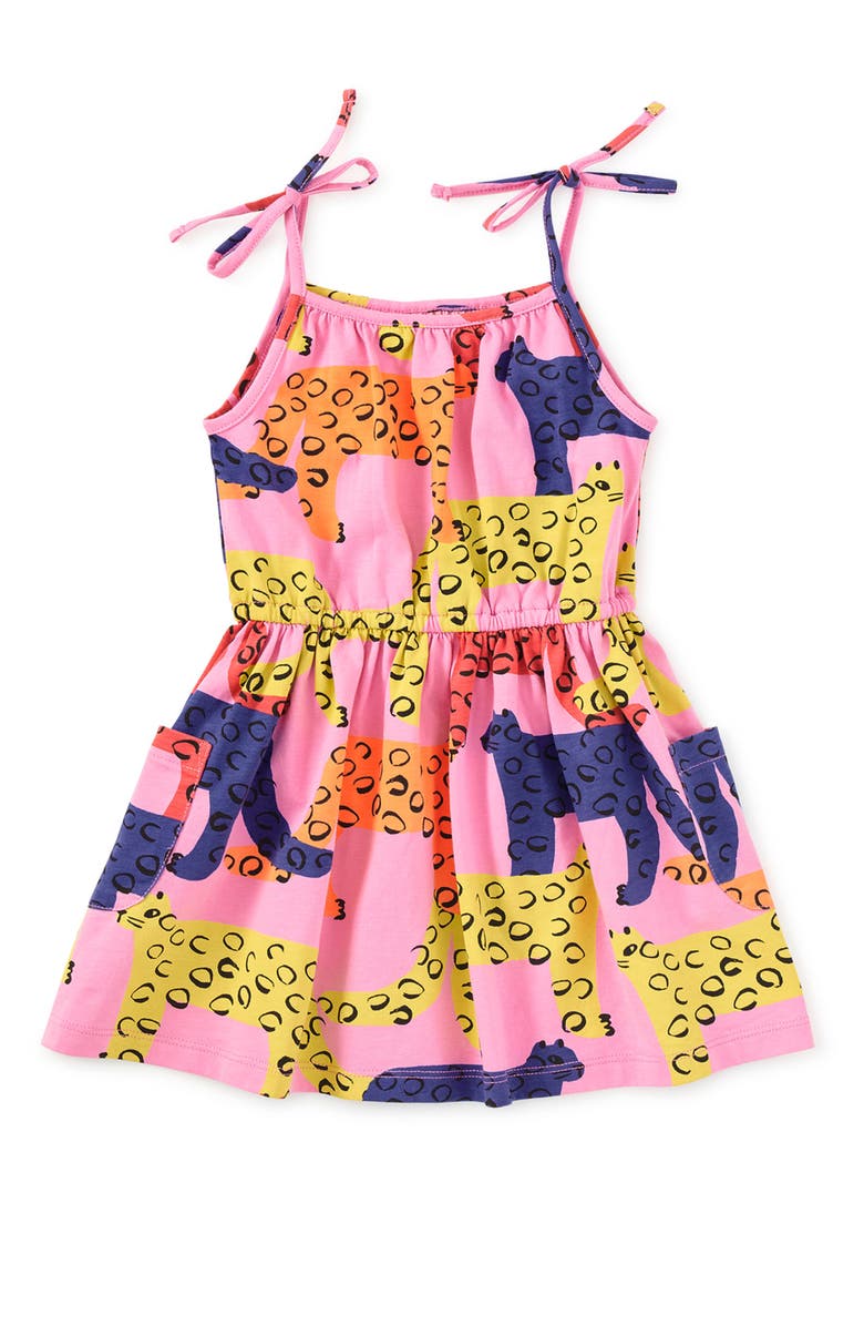 Tea Collection Tie Shoulder Twirl Dress, Alternate, color, Bright Jaguars