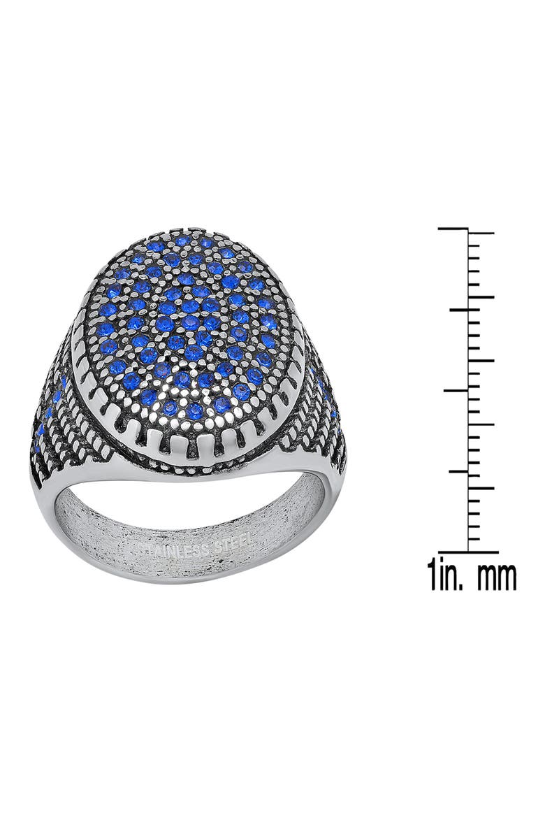 Men's Stainless Steel Pavé Crystal Signet Ring, Alternate, color, SILVER/ BLUE