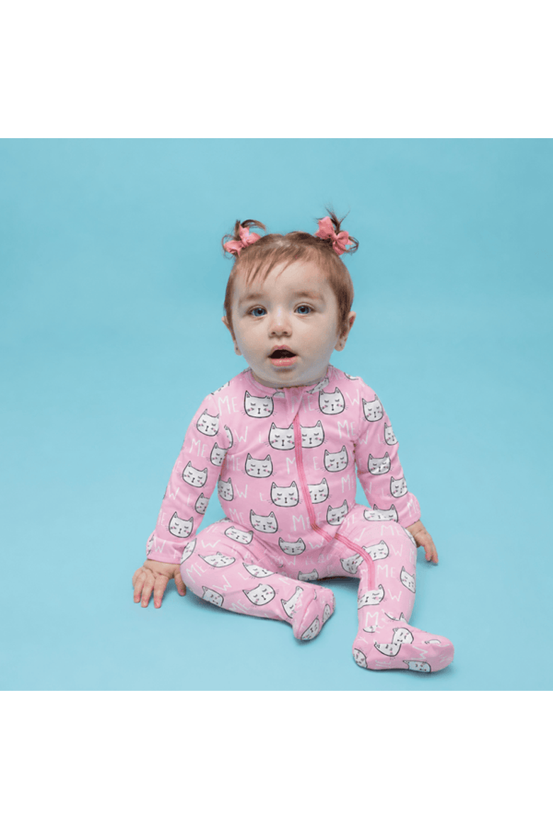 Modal Zip Footie in Pink Cats, Alternate, color, Pink
