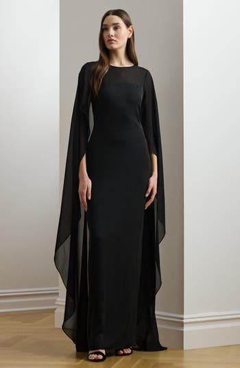 Lauren Ralph Lauren ★【ドレス】Semisheer Capelet ette Lauren Ralph Lauren Semisheer Capelet Georgette Gown | Nordstrom