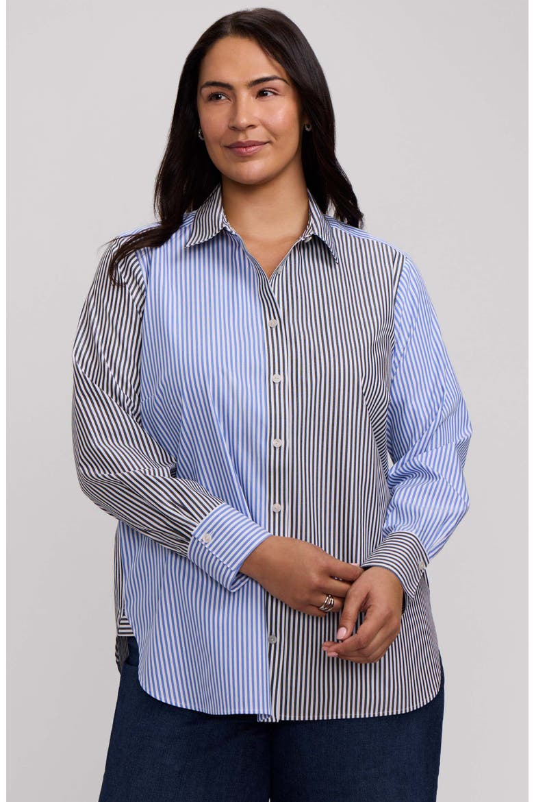 Meghan Colorblock Stripe Cotton Button-Up Shirt, Alternate, color, BLUE/ MULTI
