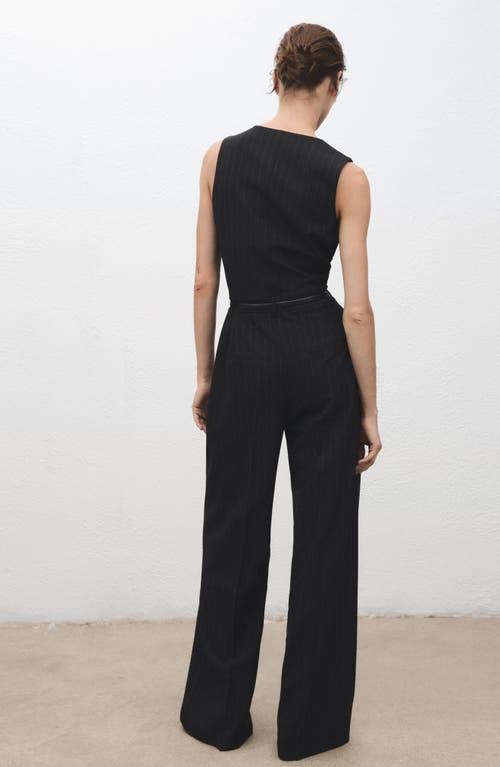 Mango Pinstripe Sleeveless Belted Jumpsuit In Blue