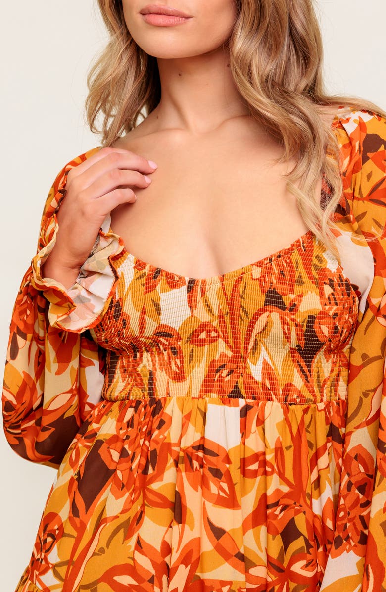 FLYING TOMATO Long Sleeve Babydoll Dress, Alternate, color, Rust