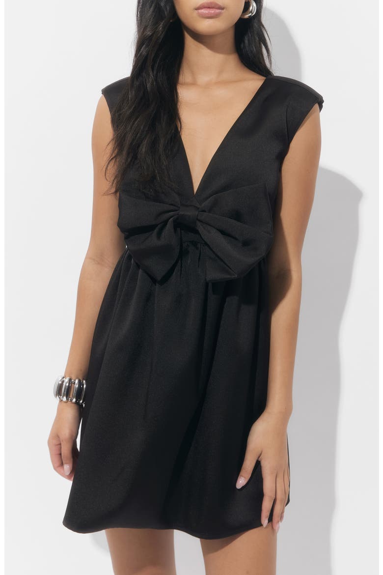 Elaine Taffeta Bow Minidress, Alternate, color, BLACK