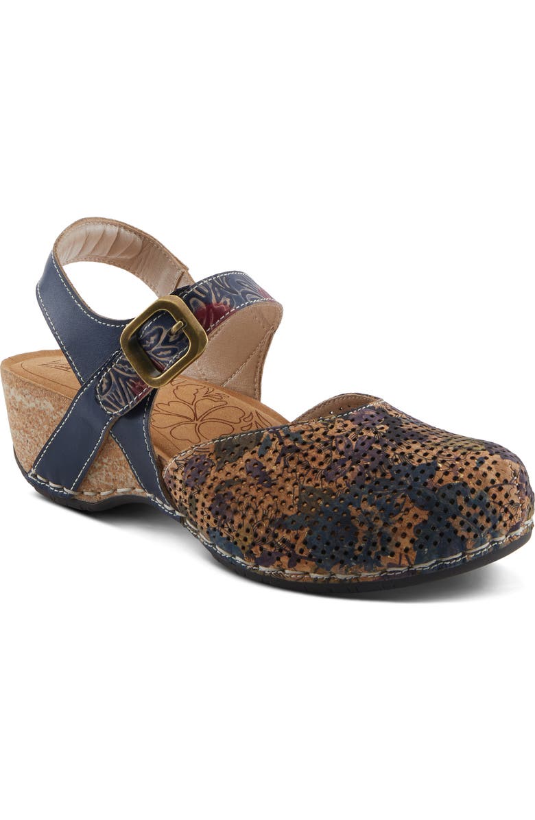 L'Artiste by Spring Step Koraline Ankle Strap Clog, Main, color, Navy Multi