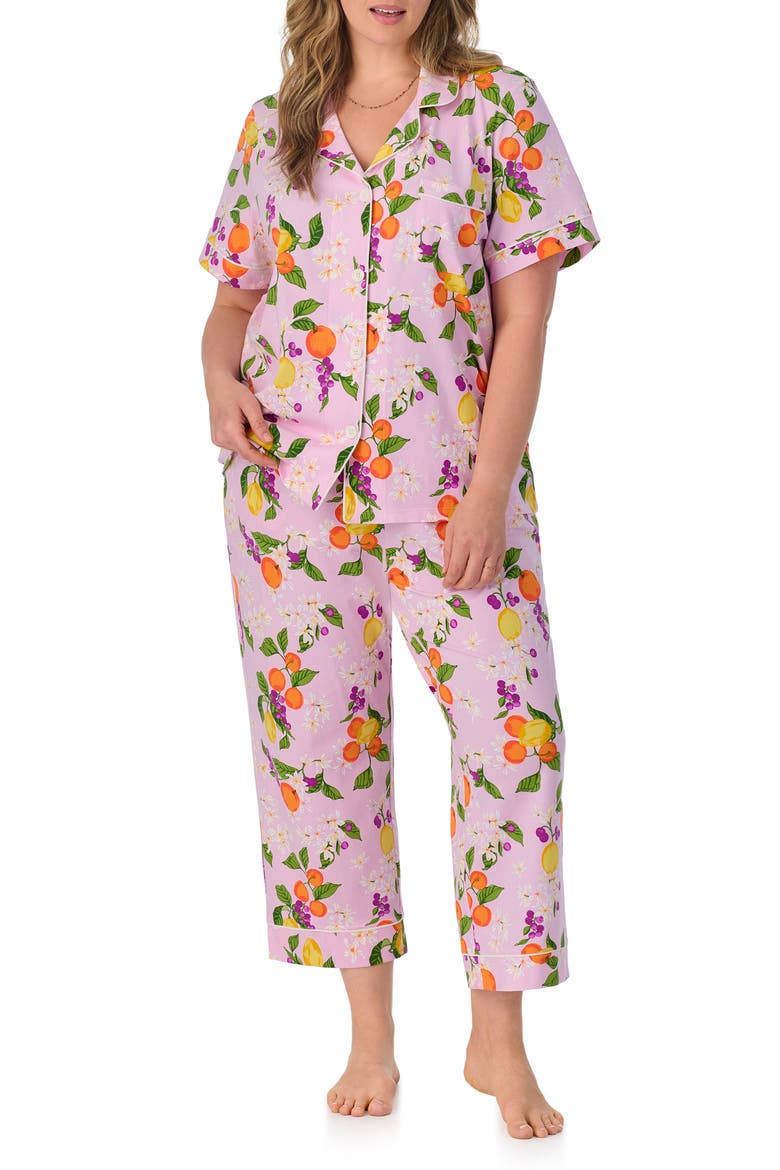 Print Stretch Organic Cotton Jersey Crop Pajamas, Alternate, color, CITRUS BLOSSOM