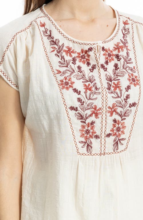 Max Studio Embroidered Short Sleeve Cotton Blend Top In Multi