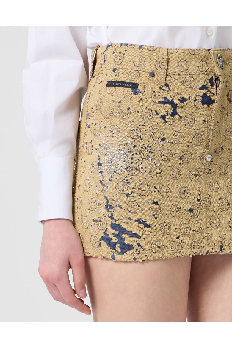 Jacquard Mini Skirt Monogram Crystal Women, Alternate, color, beige