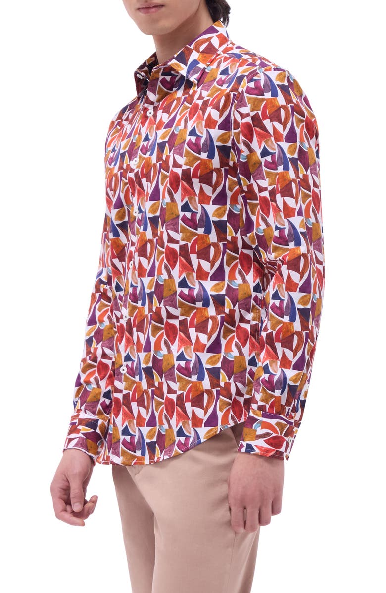 Bugatchi Julian Shaped Fit Abstract Print Stretch Button-Up Shirt, Alternate, color, Chili