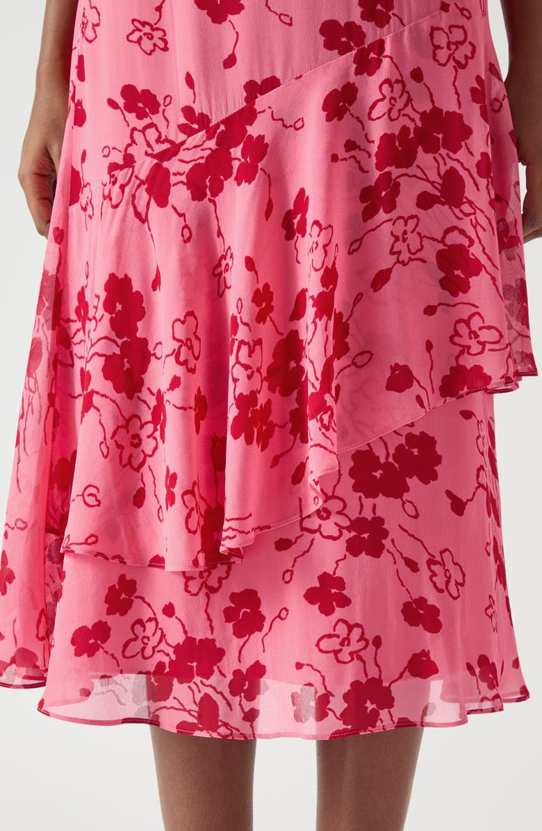 LK Bennett Rhoda Floral Tiered Georgette Midi Skirt, Alternate, color, Pink