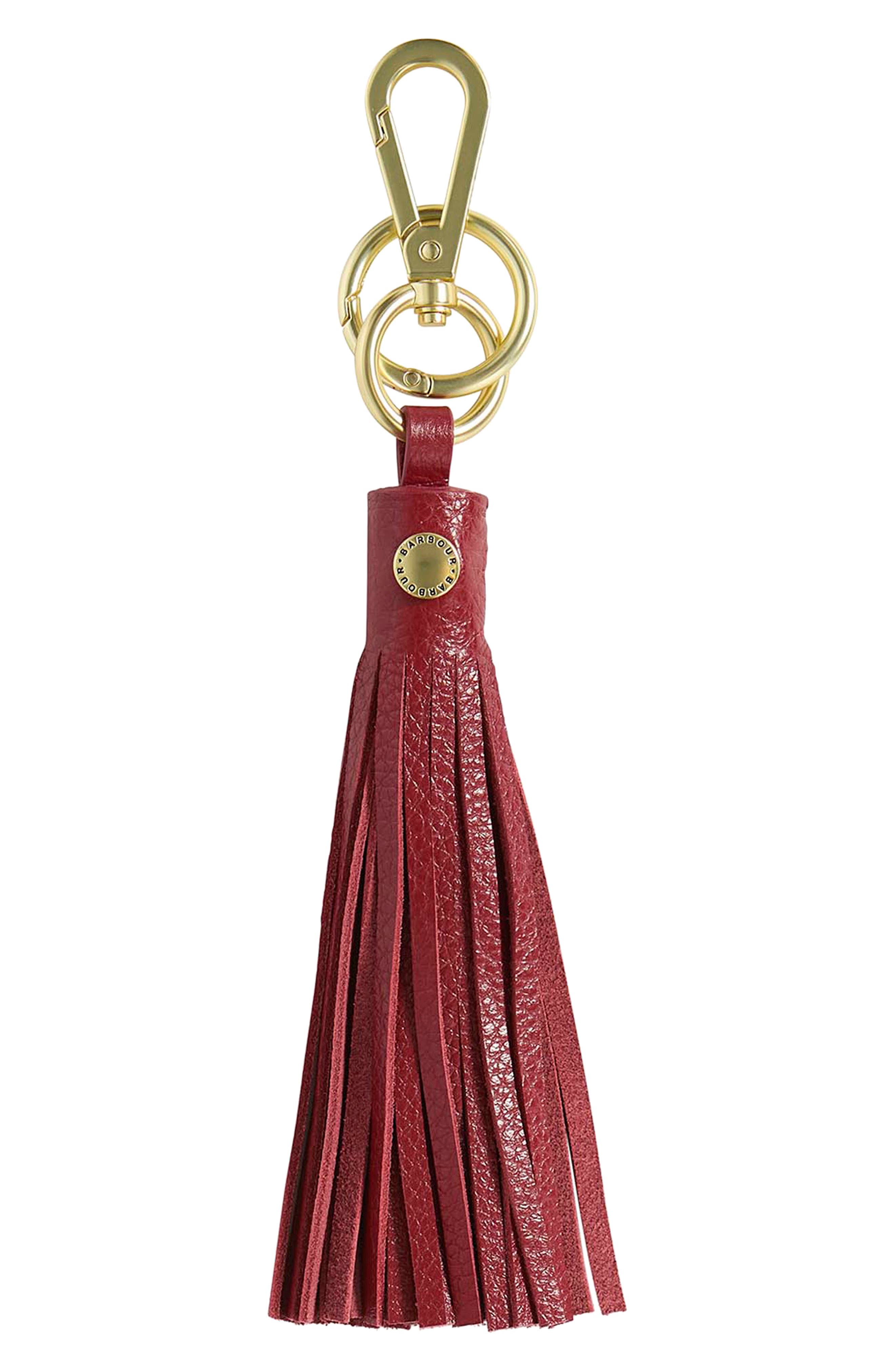 Tassel Leather Bag Charm, Main, color, RED