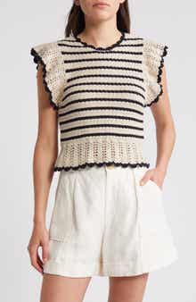 Rails Coen Ruffle Sleeve Peplum Cotton Sweater