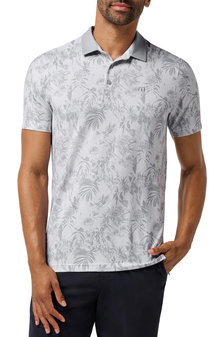 Featherweight Season Performance Floral Polo, Main, color, HEATHER LIGHT GREY