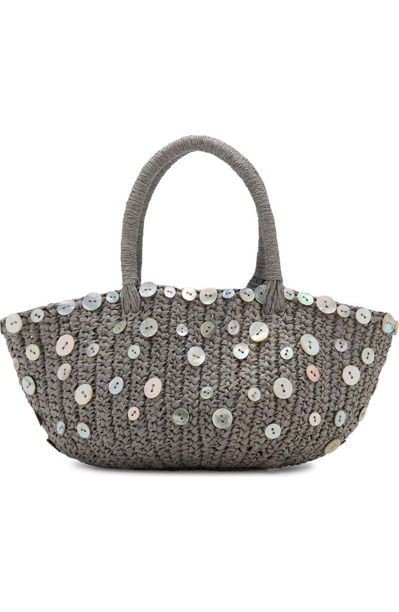 MANGO Button Detail Natural Fiber Top Handle Bag, Main, color, Light/ Pastel Grey
