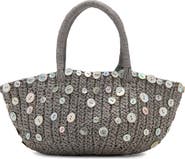 MANGO Button Detail Natural Fiber Top Handle Bag