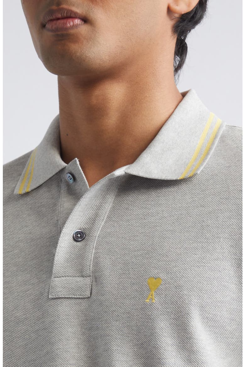 Ami de Coeur Embroidered Cotton Piqué Polo, Alternate, color, GRIS CHINE CLAIR/ JAUNE