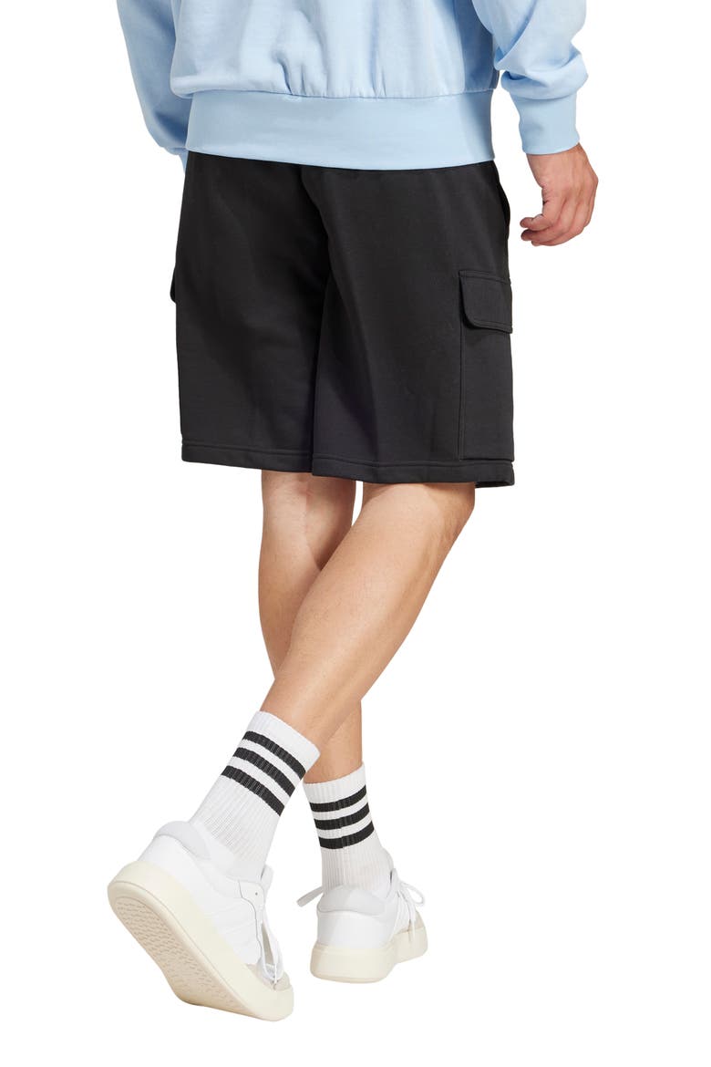 Essentials Feelcozy Fleece Cargo Shorts, Alternate, color, BLACK/ WHITE