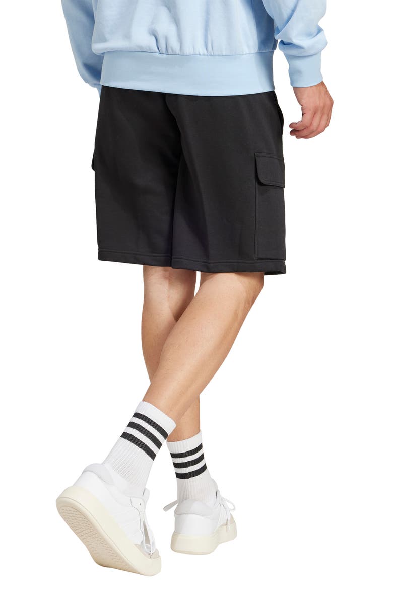 adidas Essentials Feelcozy Fleece Cargo Shorts, Alternate, color, Black/ White