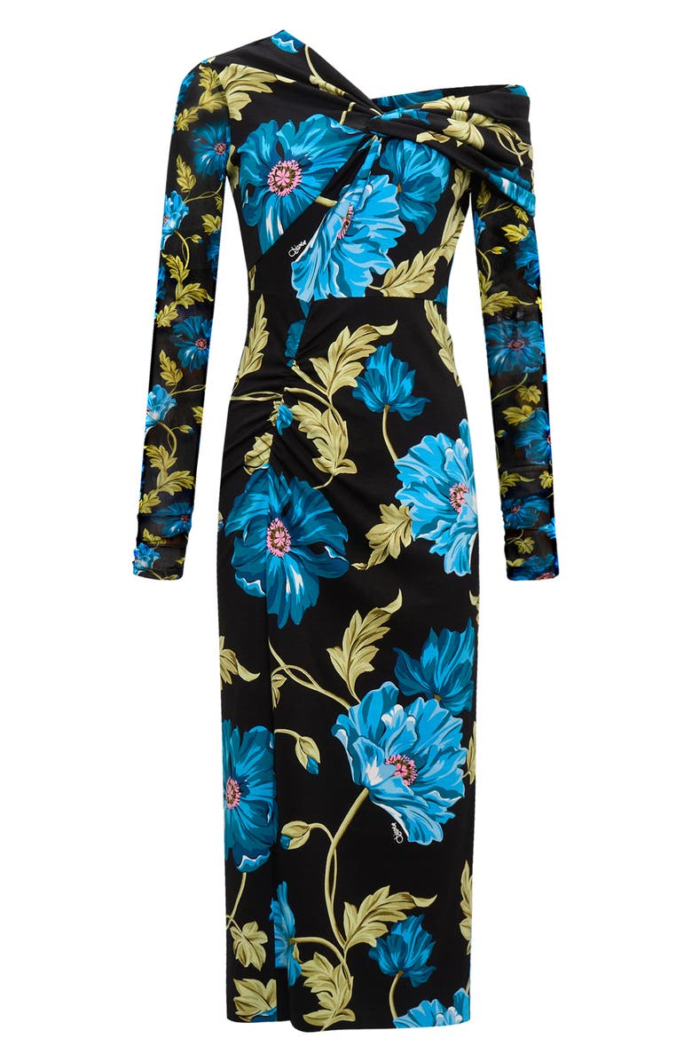 DVF Rich Floral Asymmetric Neck Long Sleeve Midi Dress, Alternate, color, 