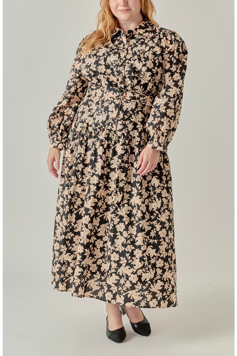 Floral Print Cotton Midi Dress, Alternate, color, NAVY/ GREEN