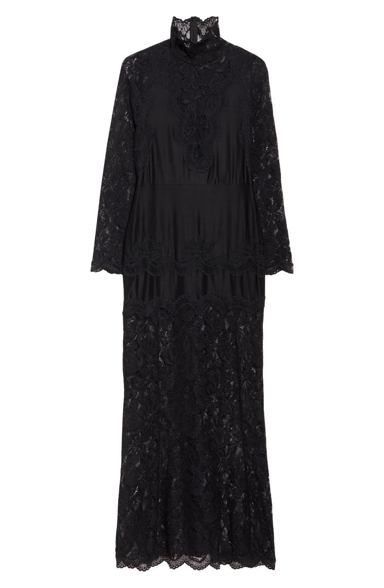 Rabanne Long Sleeve Lace & Jersey Dress, Alternate, color, Black
