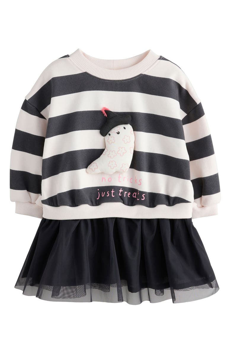 NEXT Kids' Halloween Appliqué Mixed Media Sweatshirt Dress, Main, color, Multi