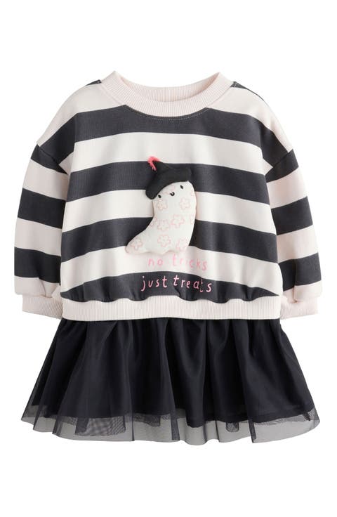 Kids' Halloween Appliqué Mixed Media Sweatshirt Dress (Little Kid)