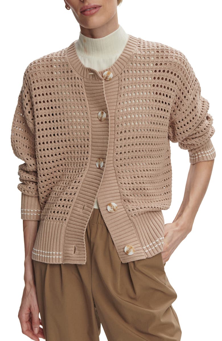 Varley Open Stitch Cardigan, Main, color, Light Taupe