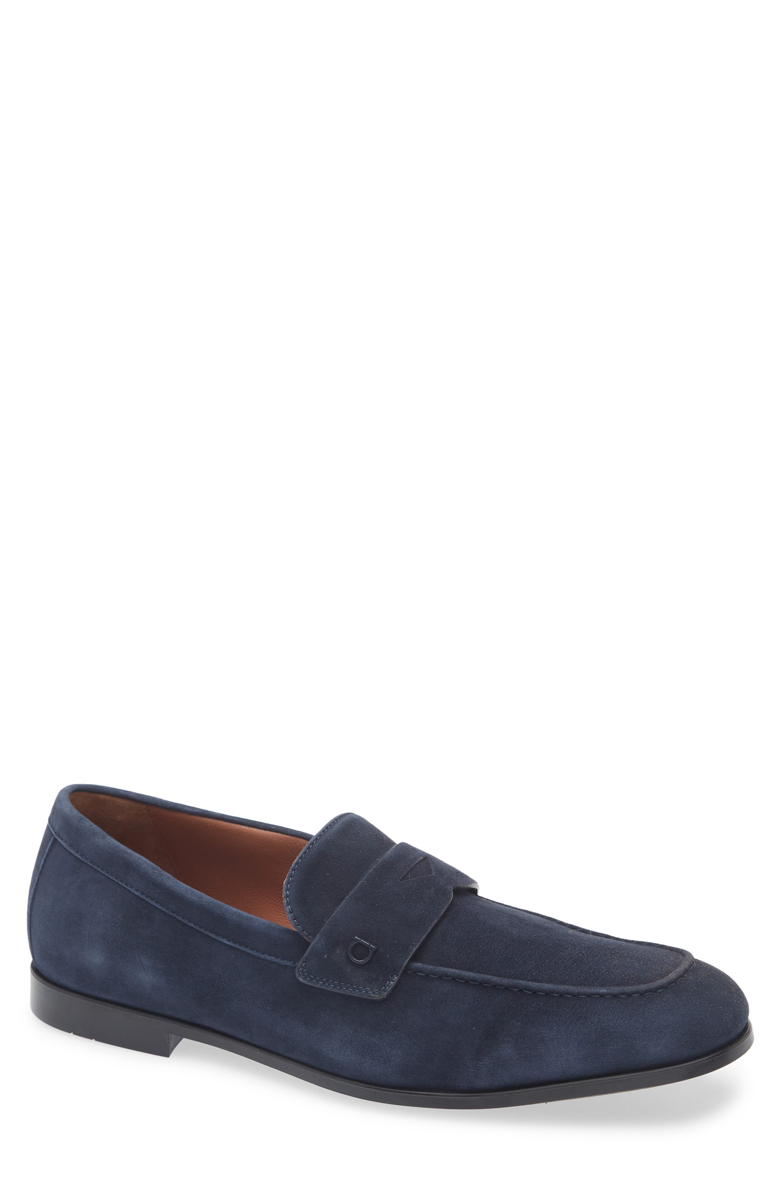 FERRAGAMO Tiberio Penny Loafer, Main, color, Navy Naturale Naturale