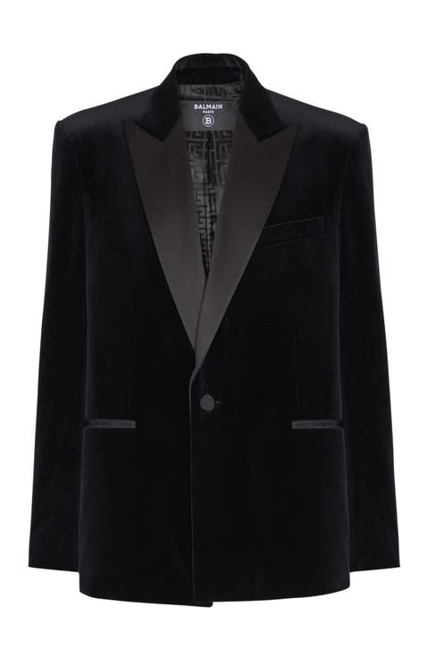 Velvet and satin 1-button blazer