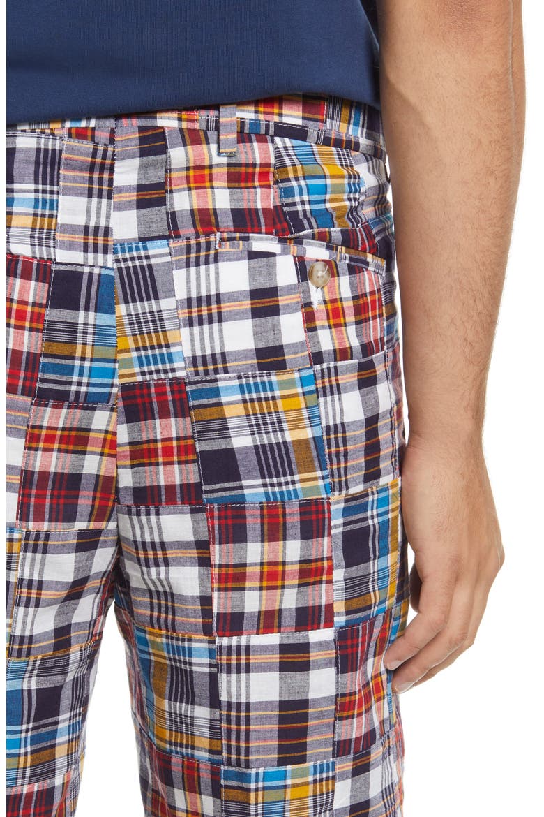 Patchwork Madras Flat Front Shorts, Alternate, color, BLUE