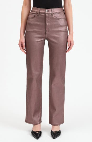 Shop Daze Sun High Waist Coated Straight Leg Jeans In Coated Penny