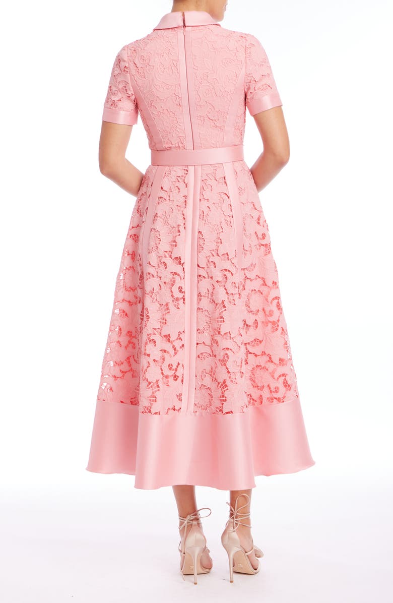 Badgley Mischka Collection Belted Floral Lace & Mikado Cocktail Dress, Alternate, color, Peony