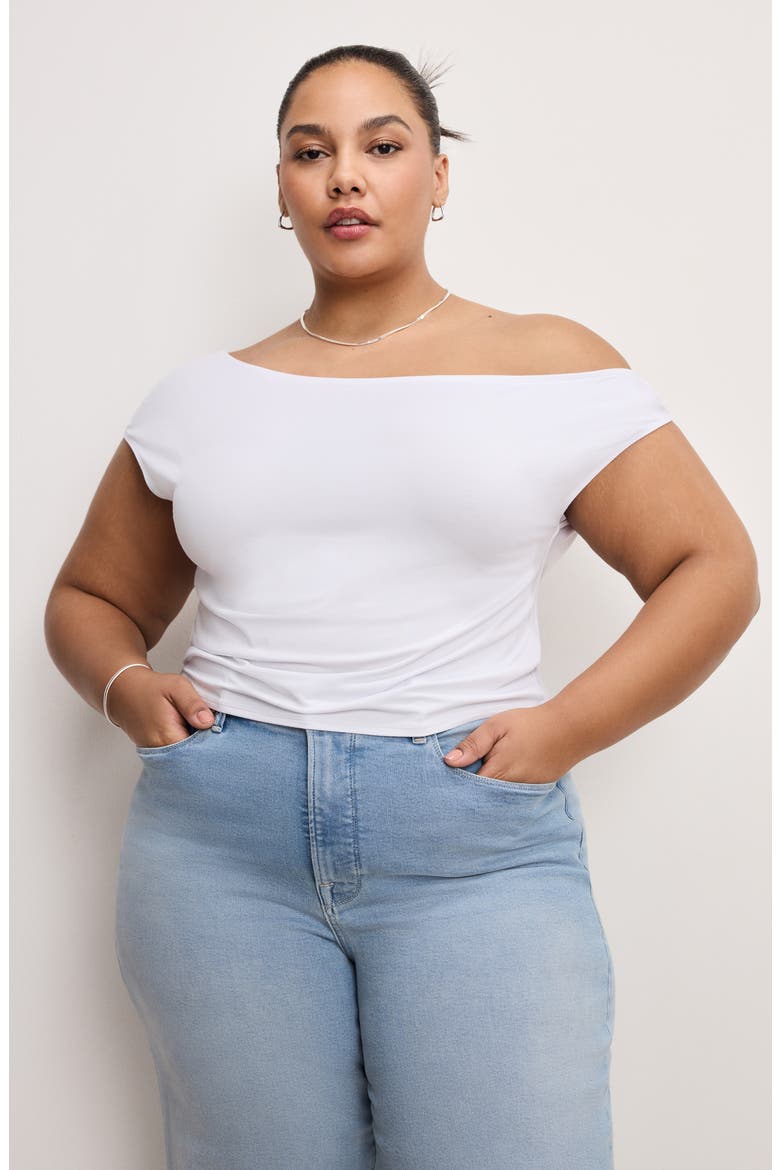 Asymmetric Off the Shoulder Jersey Top, Alternate, color, WHITE001