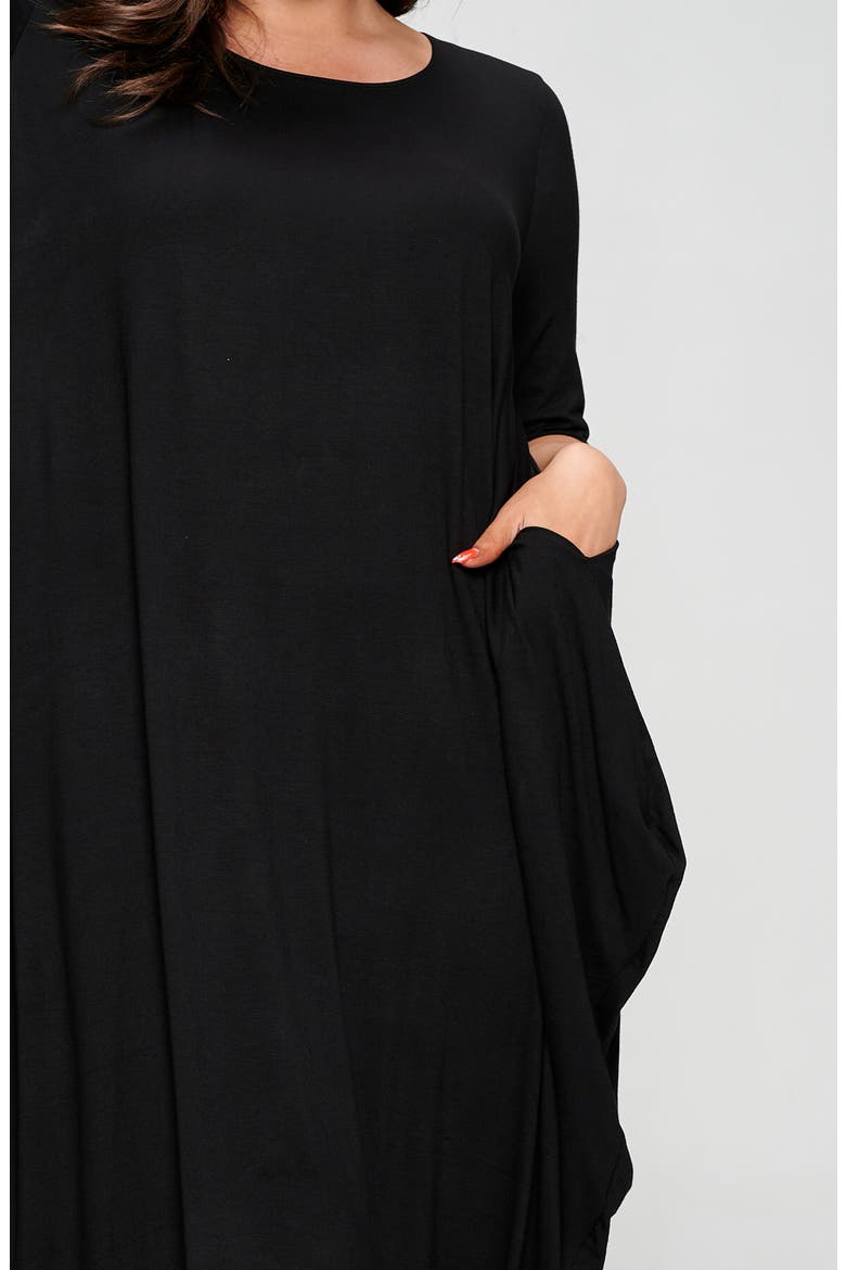 Evelyn Bubble Hem Jersey Midi Dress, Alternate, color, BLACK