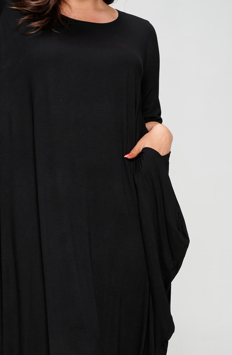 L I V D Evelyn Bubble Hem Jersey Midi Dress, Alternate, color, Black