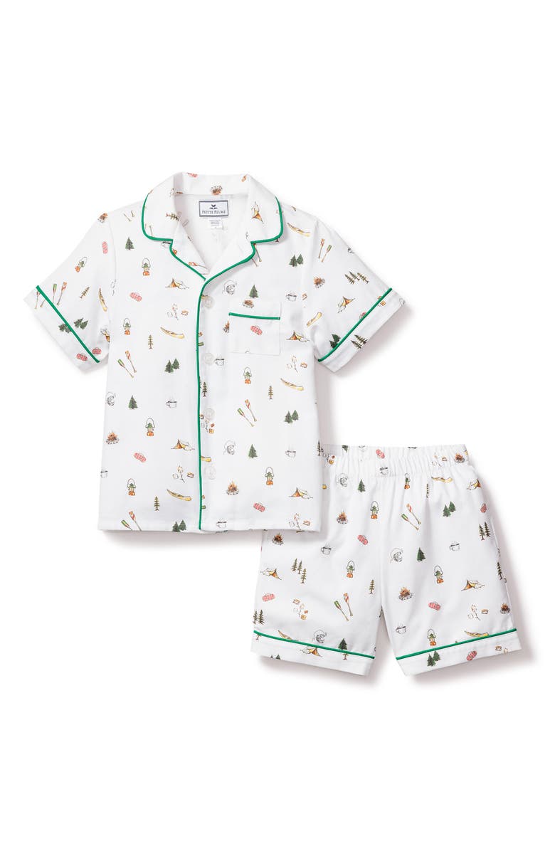 Petite Plume Kids' Camping Print Two-Piece Short Pajamas, Main, color, 