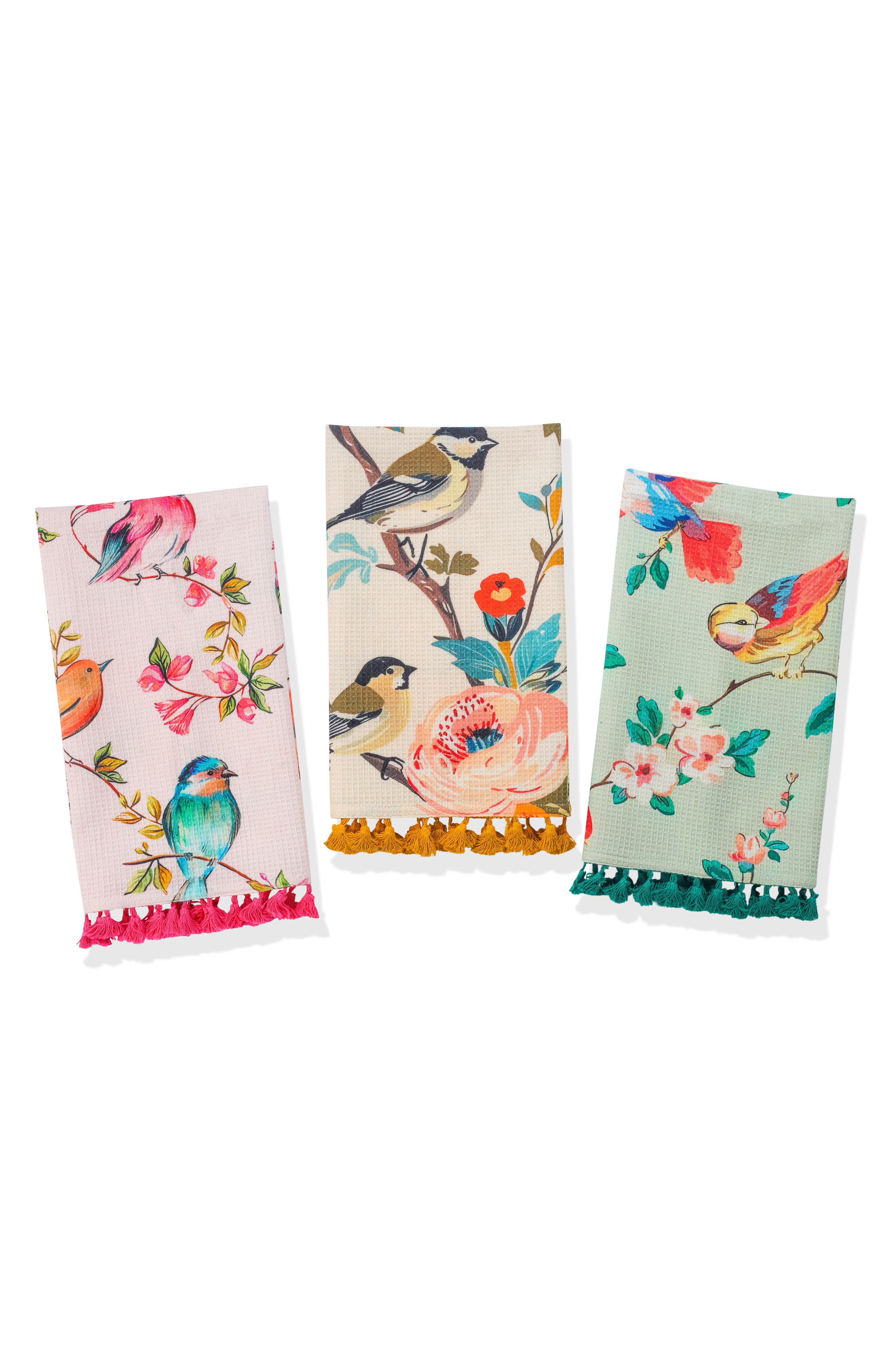 Tiramisu Avian Bloom Set of 3 Cotton Kitchen Towels