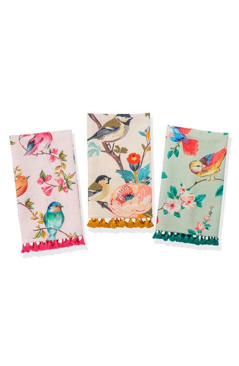 Avian Bloom Set of 3 Cotton Kitchen Towels