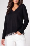 Liverpool Los Angeles Lace Trim V-Neck Sweater