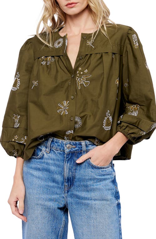 CIEBON Liliane Embroidered Cotton Top in Olive 
