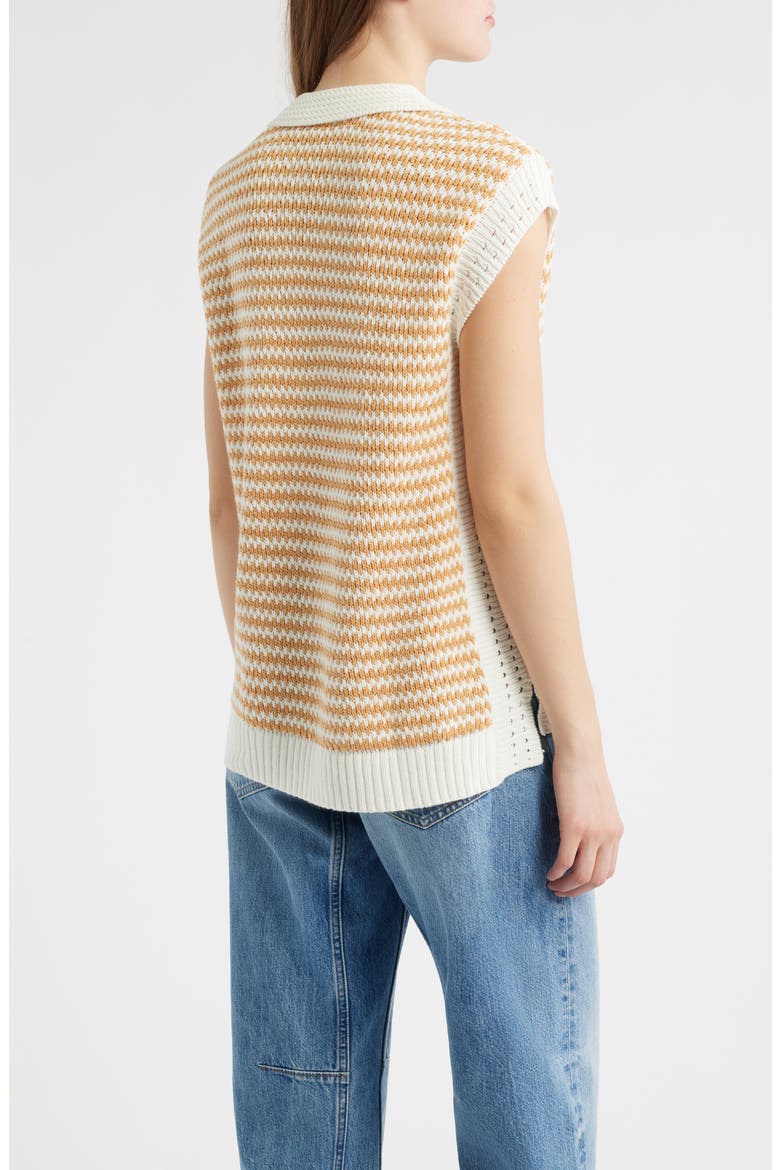Stripe Sleeveless Johnny Collar Sweater, Alternate, color, OFF WHITE/ DESERT DUST
