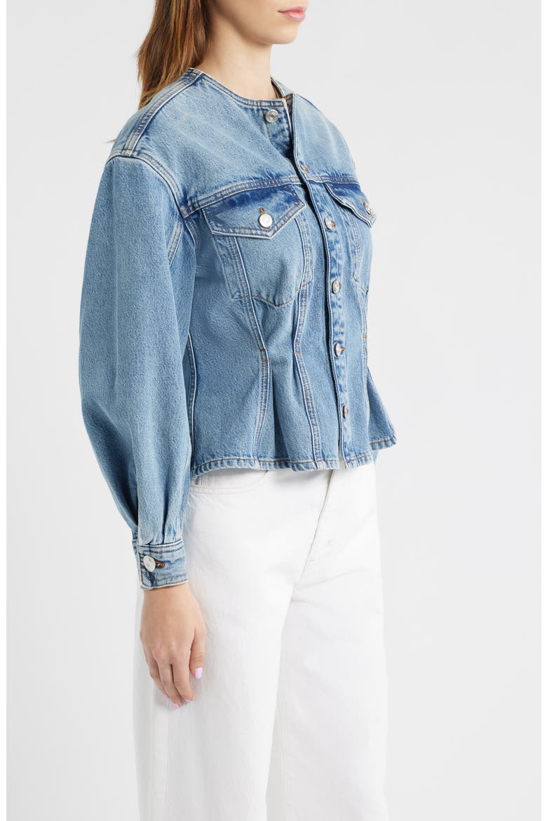 The Nipped Collarless Denim Jacket, Alternate, color, UMBRIA