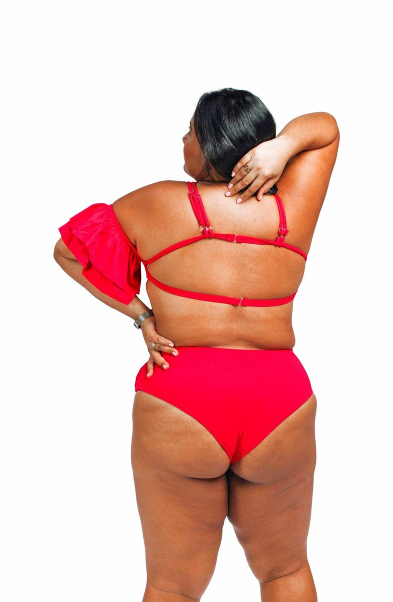 Mary Mercedes Rafa One Piece Swimsuit With Ruffle Sleeve, Alternate, color, Red