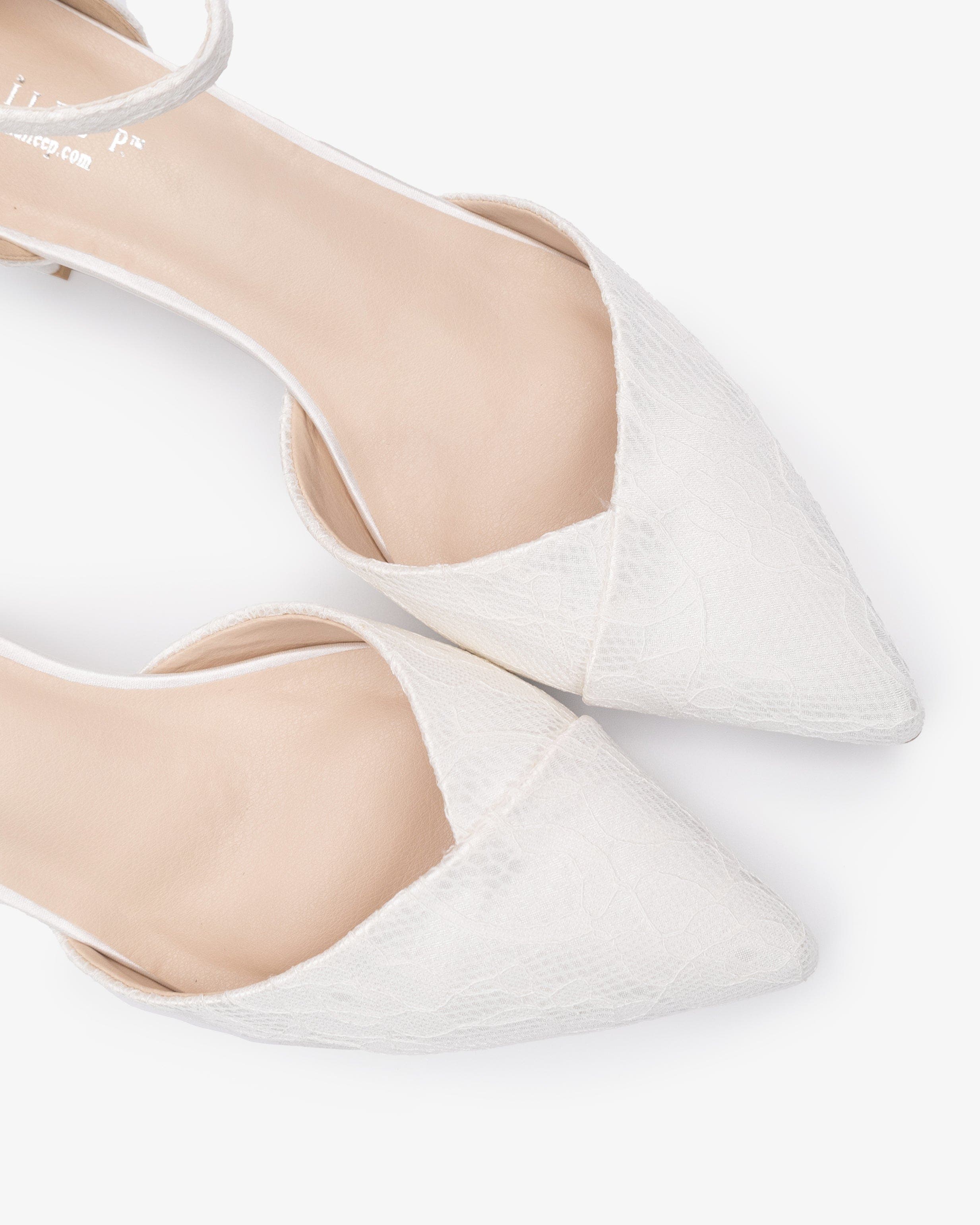 Kailee P Adele Lace Pointy Toe Block Heel with Ankle Strap, Alternate, color, White