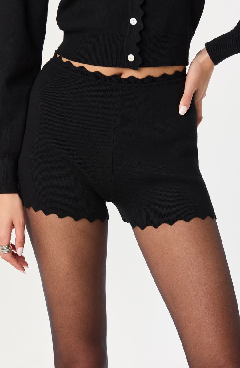 ASTR the Label Scalloped Edge Knit Shorts, Alternate, color, Black