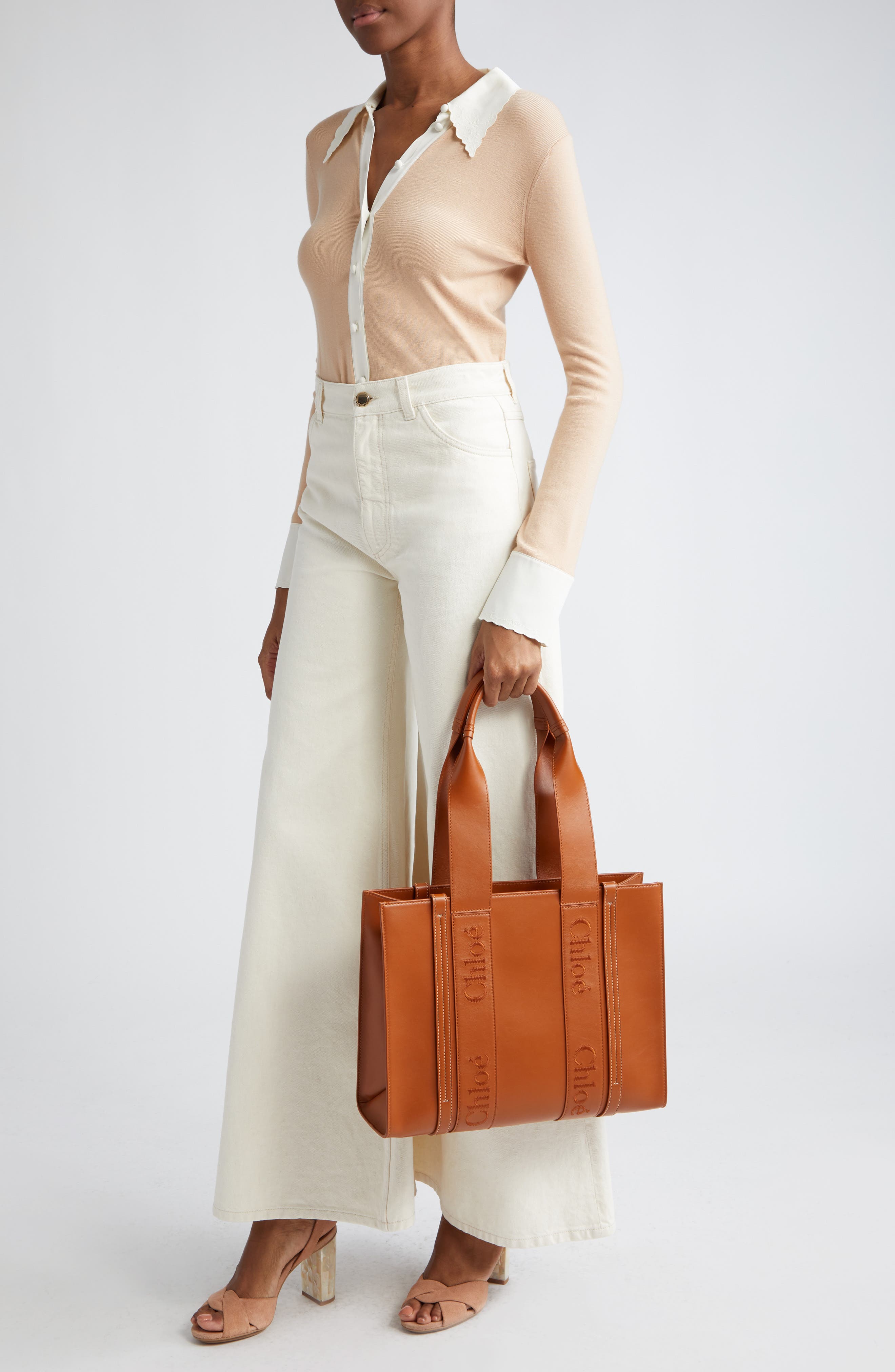 Medium Woody Leather Tote, Alternate, color, CARAMEL 247