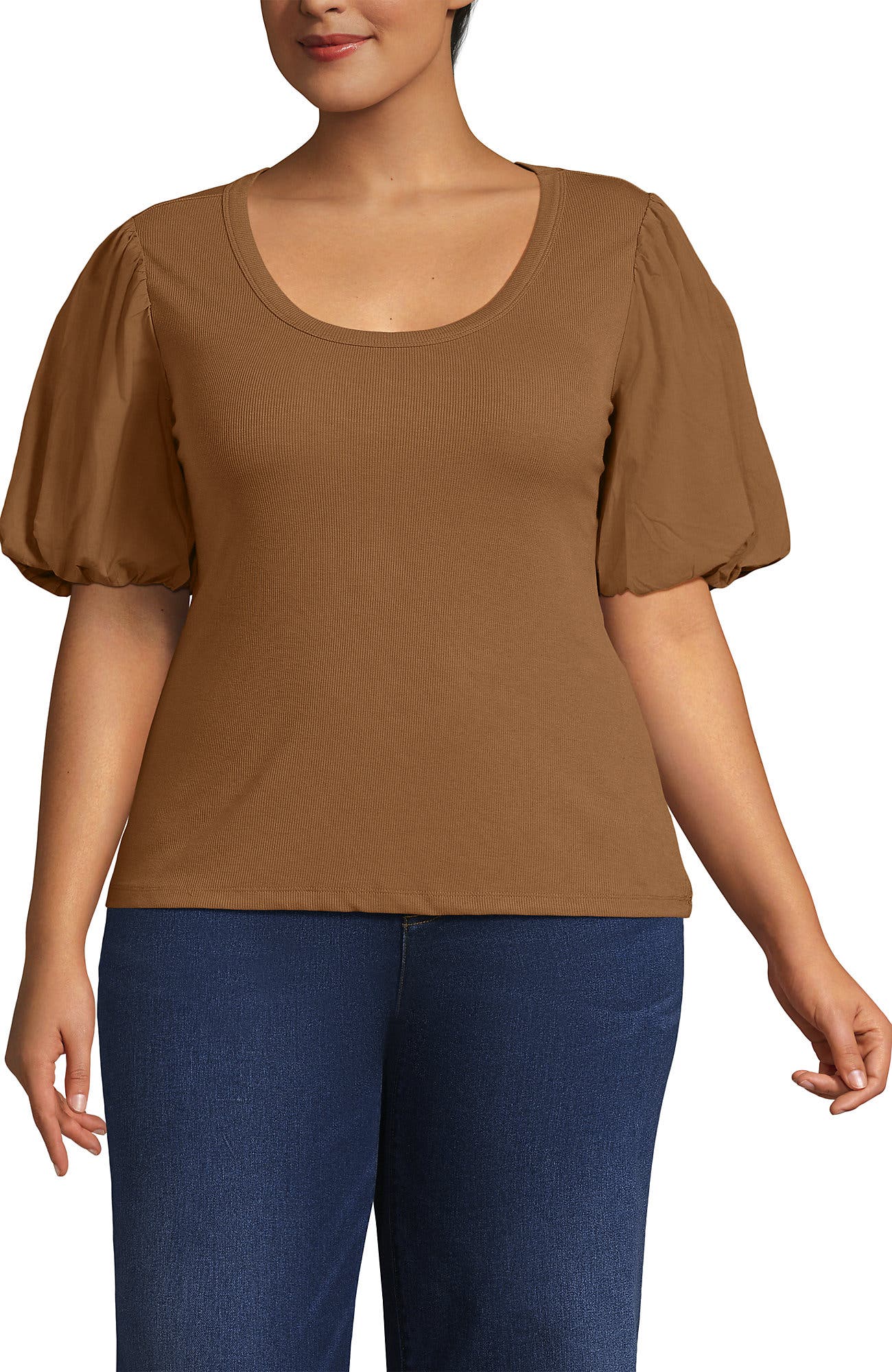 Drapey Rib Puff Sleeve Scoop Neck Top - image 5