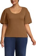Lands' End Plus Size Drapey Rib Puff Sleeve Scoop Neck Top