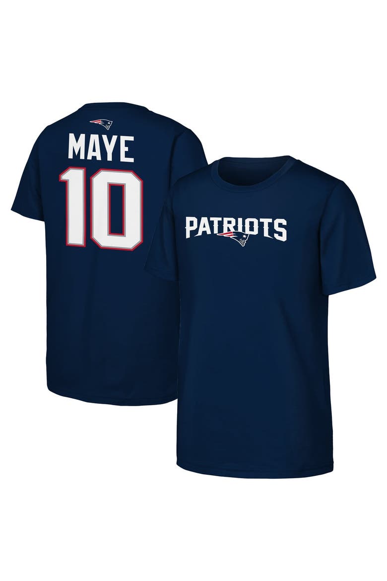 Youth Outerstuff Drake Maye Navy New England Patriots Name & Number T-Shirt, Main, color, Navy